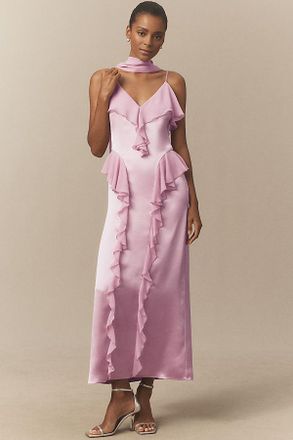 Mare Mare Sleeveless Ruffled Satin Chiffon Maxi Dress