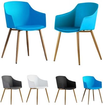 Life Interiors Life Interiors - Set of 2 Eden Modern Plastic Dining Chairs with Faux Leather Cushions and Solid Wood Legs - Armchair for Dining Room Kitchen Office