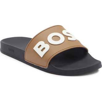 BOSS Kirk Slide Sandal in Open Brown/White at Nordstrom Rack, Size 13Us / 12Uk