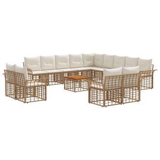 vidaXL Conjunto De Sof&aacute;s De Exterior 14 Pcs Natural Y Crema Poli&eacute;ster Vidaxl