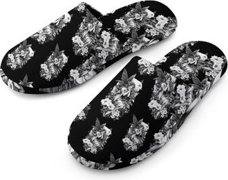 Generic Fairys Butterflys Florals Mens Cozy Memory Foam Slippers Warm Cotton House Shoes Comfy Slipper for Indoor Outdoor
