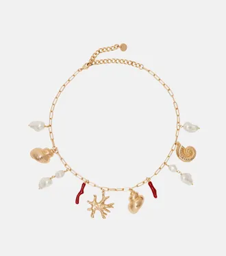 Self Portrait Faux pearl-embellished charm necklace