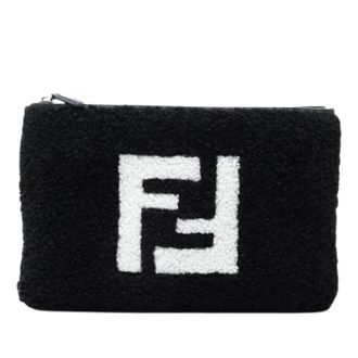 Fendi Pre-owned Shearling Clutch - Dames - Pre-owned - Zwart - Maat: ONE Size Leer