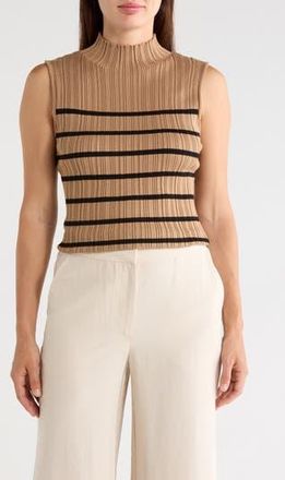 T Tahari Mock Neck Sleeveless Ribbed Sweater in Caramel/Black at Nordstrom Rack, Size X-Small