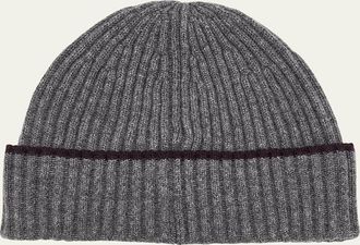 Brunello Cucinelli Mens Tipped Cashmere Rib Beanie Hat