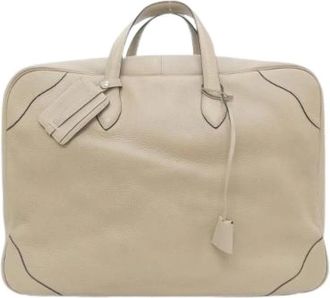 Herm&egrave;s Pre-owned Victoria Valise Calfskin Reistas - unisex - Vintage Handtas - Beige - ONE Size - Leer - Vintage