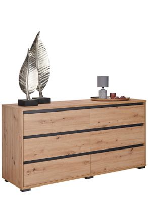 CARRYHOME Sideboard, Anthrazit, Eichefarben, Holzwerkstoff, 6 Schubladen, 160x79x48 cm, Beimöbel erhältlich, Kleinmöbel, Kommoden, Sideboards