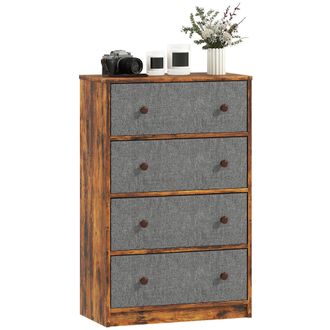 HOMCOM Chest of Drawers - 4 Drawer Dresser for Bedroom - Grey and Rustic Brown | TJ Hughes