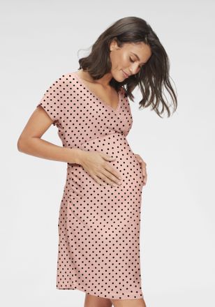 Lascana Umstandsnachthemd LASCANA, Damen, Gr. 32/34, N-Gr, rosa (puder mit schwarzen punkten), Obermaterial: 95% Baumwolle, 5% Elasthan, gepunktet, bequem, V-