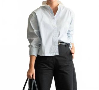 Ichi Two Tone Button Up Shirt In Light Blue / White