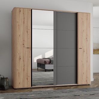 Dmora Armario Grande Hakone: Guardarropa De Dormitorio Con Perchero, 10 Estantes, 4 Puertas, 232x219h Cm Roble Marr&oacute;n