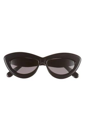 Loewe Curvy 54mm Cat Eye Sunglasses in Shiny Black /Smoke at Nordstrom Rack