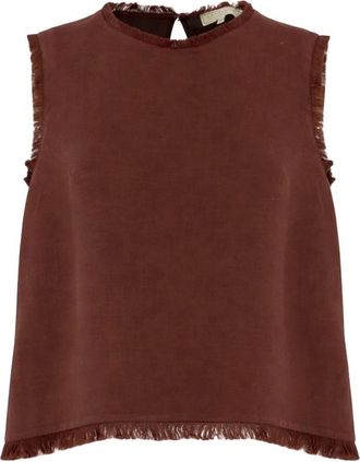 Antonelli Top zonder mouwen met gerafelde rand - Dames - Blouses - Bruin - XL - Overhemden