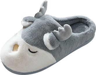 Generic Cute Deer Slippers for Men Winter Warm House Slippers Shoe Slippers for Men (Grey, 5.5)