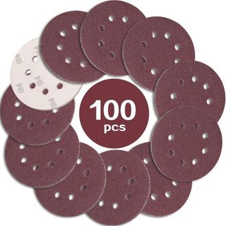 OEM Disque De Pon&ccedil;age - 125 Mm - Grain P80 - 8 Trous - Pour Ponceuse Excentrique - Papier Abrasif Oxyde D Aluminium - Lot De 100