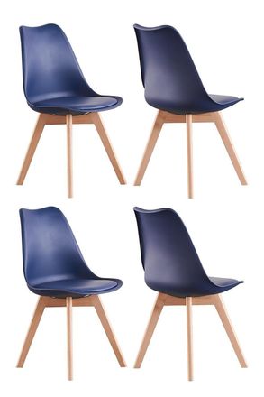 Life Interiors Set of 4 Scandinavian Dining Chairs Leather Cushions Solid Wood Legs in Royal