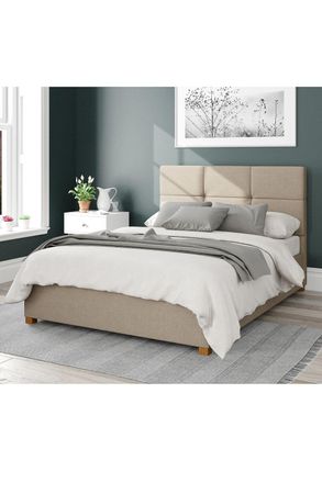 Aspire Home Accents Caine Upholstered Ottoman Storage Bed, Eire Linen Fabric in Natural | Size: King