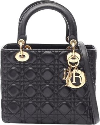 Dior Pre-owned Lady Dior Medium Leather 2way Bag - Dames - Vintage Handtas - Zwart - ONE Size - Leer - Vintage