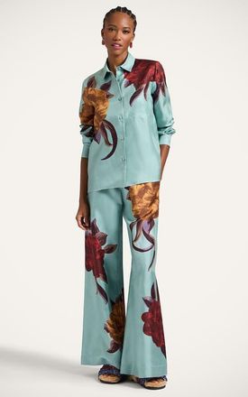 La DoubleJ Palazzo Pants Plac&eacute;e in Peony Plac&eacute;e Light Blue at Nordstrom, Size X-Large