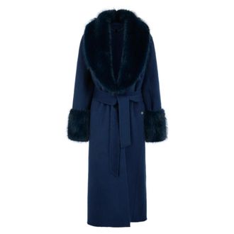 Marc Cain Lange Jas met Riem - Dames - Mantels - Blauw - Maat: XS Zijde