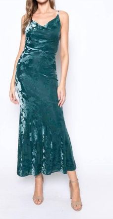 FORE COLLECTION Autumn Burn Out Velvet Maxi Bias Cut Mesh Cowl Neck Dress In Teal