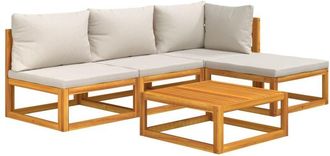 vidaXL Vidaxl - Set Muebles De Jard&iacute;n 5 Pzas Madera Maciza Y Cojines Gris Claro