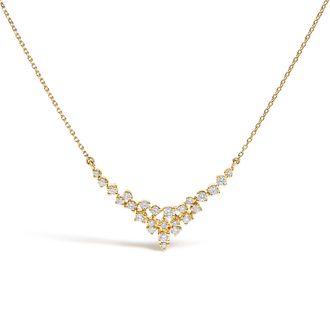 House of Brilliance 14K Yellow Gold 1/2 Cttw Diamond Scattered V Necklace
