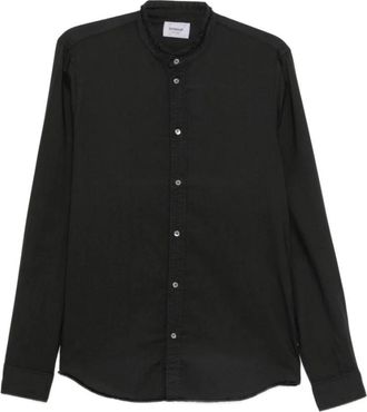 Dondup Shirt met opstaande kraag en rafels - Heren - Casual Overhemden - Zwart - 2XL - Katoen - Overhemden
