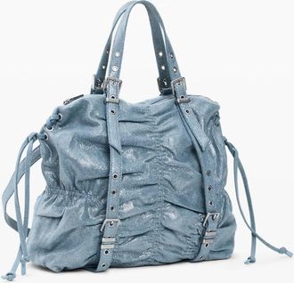 Desigual Zaino medio in denim arricciato blu