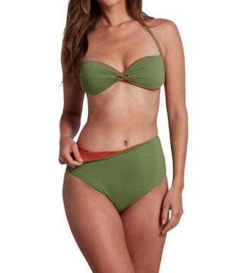 Sauipe Swimwear Val Reversible High Waist Bikini Bottom In Green/pumpkin