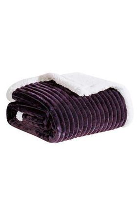 Luxury Home Oversized Corduroy Faux Shearling Reversible Throw Blanket in Plum at Nordstrom Rack, Size King