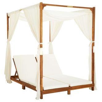 vidaXL Tumbona Doble Con Cortinas Y Cojines Madera Maciza De Acacia Vidaxl