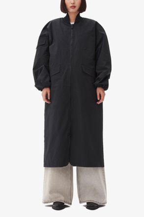 Ganni Black Tech Seersucker Oversized Shell Coat - Size XXS/XS