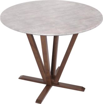 Hhg [nunca Usado] Mesa Bistro Hhg-991, Mesa De Comedor, Madera Maciza Laminada Hpl Melamina &Oslash;92cm, Aspecto Hormig&oacute;n, Marco Marr&oacute;n