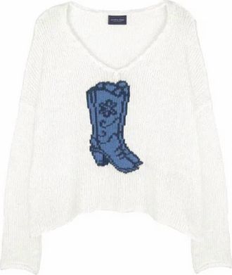 Wooden Ships Womens Boots V-Neck Chunky Sweater In White
