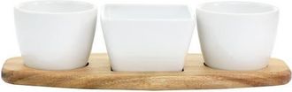 Gibson Home Gracious Dining 4 Piece Fine Ceramic Tidbit Dish Set with Acacia Wood Base in White at Nordstrom