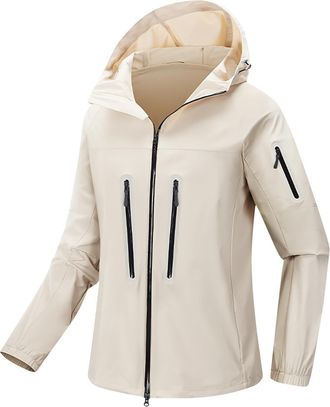 Generic Ladies Waterproof Jacket Waterproof Jacket for Womens UK Lightweight Solid Colour Full Zip Windbreaker Rain Coats Casual Breathable Travel Cycling Out