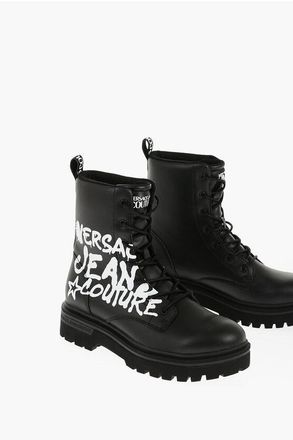 Versace JEANS COUTURE Leather Combat Boots SYRIUS with Contrast Prin size 41