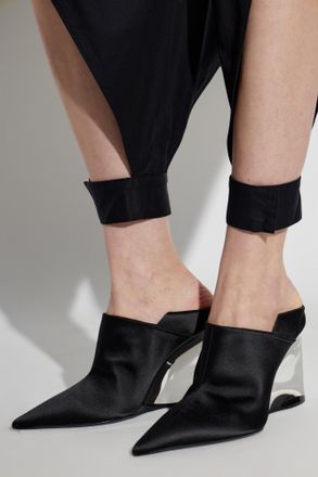Alaia Satin Wedge Mules, Womens, Black
