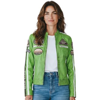 Infinity Leather Dames Biker Racing Badges Groene Leren Jas-Incheon