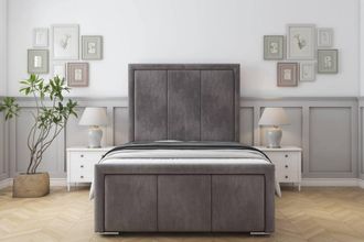 Sloomy Lancaster Naples Bed Frame With 50 Upholstered Headboard in Grey | Size: Single