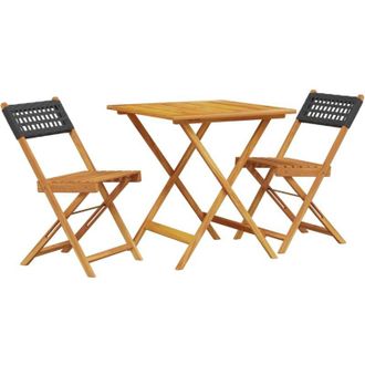 vidaXL Juego De Bistro De 3 Piezas Rat&aacute;n Pe Y Madera Maciza Negro Vidaxl