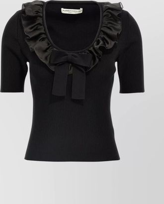 Alessandra Rich t-shirt with ruffle and bow detail