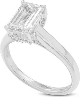 LuvMyJewelry Narine 14K White Gold Emerald Cut Lab Grown Diamond Hidden Halo Engagement Ring - 2.15 Ct at Nordstrom, Size 7.5