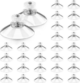 No Brand Ganchos Con Ventosa - 32 Mm De Di&aacute;metro - Rosca M4 - Paquete De 20 Unidades - Aptos Para Ventanas, Ba&ntilde;os, Colgar, Etc. - Transparentes