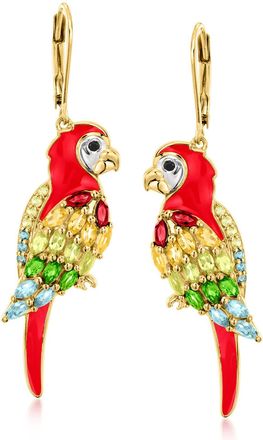Ross-Simons Multi-Gemstone Parrot Drop Earrings With Red Enamel in 18kt Gold Over Sterling