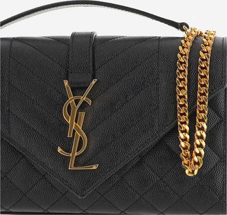 Saint Laurent Womens Small Leather Monogram Envelope Bag Black Calfskin Shoulder