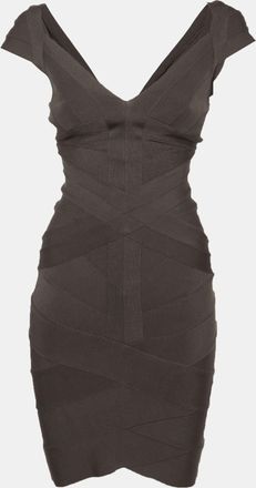 H&eacute;rve L&eacute;ger Grey Stretch Knit Bandage Mini Dress