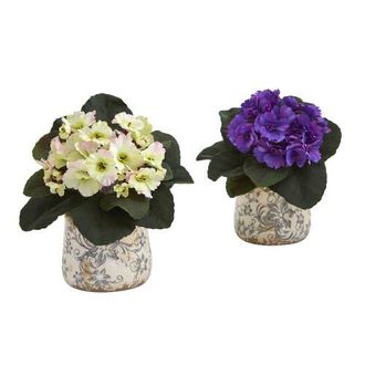 Nearly Natural 8-in African Violet Artificial Plant in Floral Design Vase in Cream/purple at Nordstrom