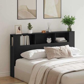 vidaXL Headboard Cabinet with Storage Black oak 180 x 18.5 x 102.5 cm Vidaxl